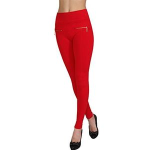 Dames High Waist Basic Stretch broek brede tailleband jeggings treggings leggings buis stof leggings 99738, rood, Eén maat
