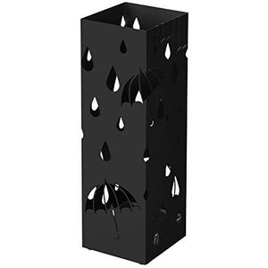 SONGMICS parapluhouder van metaal, vierkante parapluhouder, afneembare wateropvangbak, met 4 haken, 15,5 x 15,5 x 49 cm, zwart LUC49B