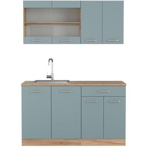 Vicco Kitchenette R-Line Solid eiken blauw grijs 140 cm moderne keukenkasten keukenmeubel