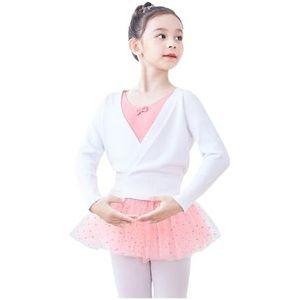 MZSKLW Balletdans, wrap tops winter herfst warme lange mouwen taille riem trui kind meisjes kinderen ballet dans wrap kruis tops gymnastiek gebreide jas lange mouwen (White, 160)