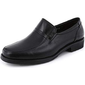 Formele schoenen for heren Instapper Ronde schort Teen Koeienhuid Blokhak Rubberen zool Antislip Lage top Casual (Color : Black, Size : 44 EU)