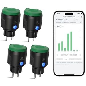 EIGHTREE Wifi-stopcontact voor buiten, IP44 buitenstopcontact, waterdicht, wifi-stopcontact met stroommeting, compatibel met Alexa, SmartThings&Google Home, timerfunctie, afstandsbediening en