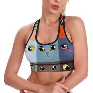 Leuke Kitten Kat Gezichten Ademend Sport Bras Voor Vrouwen Draadloze Workout Yoga Vest Ondergoed Racerback Crop Tank Top L