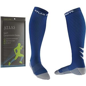 Atlas Sport Compressiesokken voor Mannen & Vrouwen - Ideale Compressie Sokken voor Hardlopen, Fietsen, Skiën - Geleidelijke compressie (as3, alpha, s, m, regular, regular, Blauw)