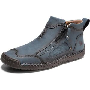 JiuQing Heren Italiaanse Handgemaakte Outdoorlaarzen Instap-Casual Chukka-Laarzen Met Zijrits Lichtgewicht,Blauw,38 EU