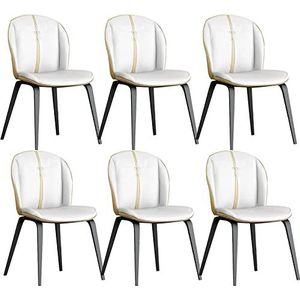 GEIRONV Moderne eetkamerstoelen set van 6, met koolstofstalen poot Waterbestendig lederen zijstoel Keuken Slaapkamer Eetkamerstoel Eetstoelen (Color : White, Size : 55x58x89cm)