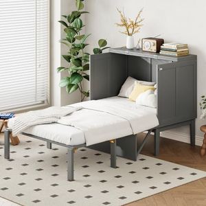 YuQozii Kastbed, 90 x 200 cm, wandbed met lattenbodem, verticaal kastbed met lattenbodem, tienerbed (grijs)