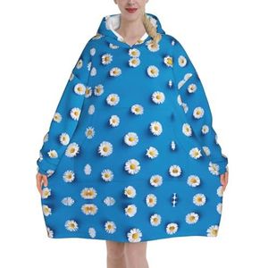 Witte Daisy Vrouwen Sherpa Sweatshirt Deken Verlengt Warme Gezellige Oversized Draagbare Pocket Hoodie Volwassenen