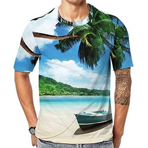 Seychellen strand met palmbomen landschap heren crew T-shirts korte mouw T-shirt casual atletische zomer tops