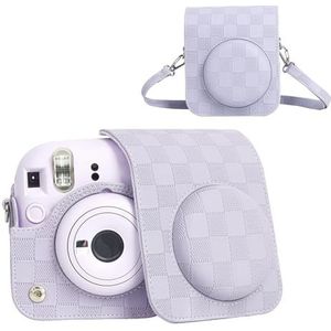 HIYQIN Cameratas compatibel met Fujifilm Instax Mini 12 Instant Camera, Checkerboard Style Camera Draagtas voor Polaroid Instax Mini 12 met riem - Lila Paars, CYL-MINI12-QPG-PP