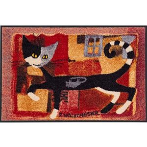 Salonloewe Rosina Wachtmeister deurmat Ivano with Mouse 50x75 cm entreemat huisdeur wasbaar katten bont rood