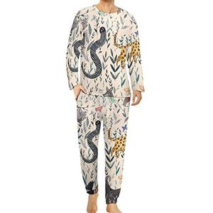 Rainforest Jam comfortabele herenpyjama-set met ronde hals en lange mouwen, loungewear met zakken, 6XL