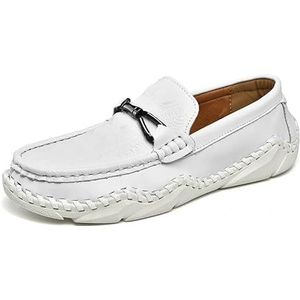 Loafers for heren Ronde neus Krokodillenprint Lederen loafers Schoenen Antislip Lichtgewicht Platte hak Mode Klassieke instappers (Color : White, Size : 42 EU)