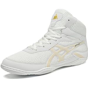 Bodybuilding-Schoenen voor Volwassenen en Jongeren,Kickboksschoenen Hoge Bovenkant Loszittend,Professionele Worstelschoenen Heren,Trainingsboksschoenen,Vechtende Laarzen Comfortabel(White,40 EU)