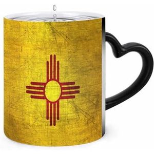 Vintage New Mexico Vlag Koffie Mok 11oz Kleur Veranderende Mokken Hartvormige Handvat Warmtegevoelige Verkleuring Cups