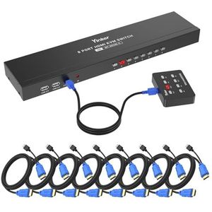 Yinker 4K HDMI KVM-switch 8 poorten met HDMI-kabel, USB HDMI KVM-switch voor 8 computers delen een HD-monitor toetsenbord muis en luidspreker 4K @30Hz
