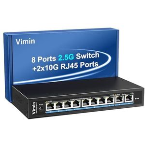 10 Gb Unmanaged Ethernet Switch met 8*2.5G Base-T poorten, 2*10G RJ45-poorten, 2.5 Gb Base-T netwerkswitch, 60 Gbit/s capaciteit, multi-gigabit switch voor desktop-/wandmontage voor NAS, pc, Wireless