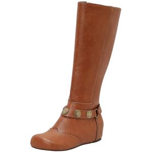 Retro Middeleeuwse Laarzen for Dames Klassieke Lange Laarzen Met Rits PU Leren Rijlaarzen Met Lage Hak 2025 Dames Grote Maten Schoenen for Herfst En Winter(Brown,43 EU)