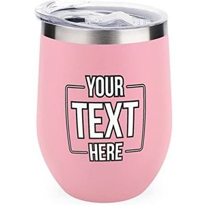 Uw tekst hier herbruikbare koffiebekers roestvrij staal geïsoleerde reismok dubbelwandige wijnbeker roze-stijl