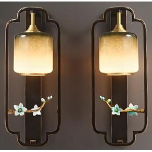 Modern Wall lamps Wall Lights Chinese Style Wall scocne Living Room Sofa TV Background Sconce lamp Personality Home Bedroom Bedside Wall Lamps Indoor Glass All-Copper Wall Lighting (Color : Left,Mod