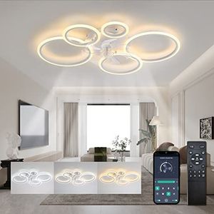 ycwdcz Plafondventilatoren Met Verlichting met Afstandsbediening, LED Ring Ventilator Lamp Plafond, Dimbaar, DC Motor, Omkeerbare 6 Snelheden, Ceiling Fan with Light voor Slaapkamer, Keuken