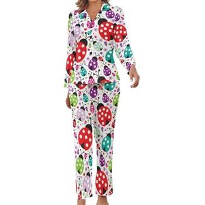 Kleurrijke Ladybug Dames Pyjama Set Gedrukt Pj Set Nachtkleding Pyjama Loungewear Sets S