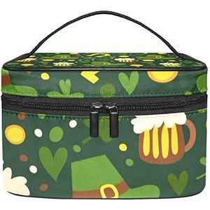 Groene patroon make-up organizer tas, reismake-up tas organizer case draagbare cosmetische tas voor vrouwen en meisjes toiletartikelen, Meerkleurig, 22.5x15x13.8cm/8.9x5.9x5.4in