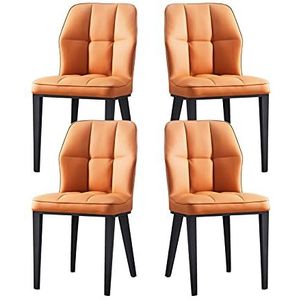 GEIRONV Set van 4 eetkamerstoelen, moderne koolstofstalen benen woonkamer slaapkamer hotel zij stoelen PU Lederen keukenstoelen Eetstoelen (Color : Earth yellow)