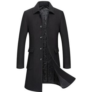 Wollen Trenchcoat for Heren Winteroverjas Van Wolmix Gewatteerd Gevoerd Warm Uitloper Zakelijk Stijlvol Normale Pasvorm (Color : Blackk, Size : XL)