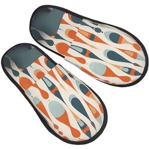 BONDIJ Halverwege de eeuw moderne retro met druppelvormen print pantoffels zachte pluche huispantoffels warme instappers gezellige indoor outdoor slippers voor vrouwen, Zwart, one size