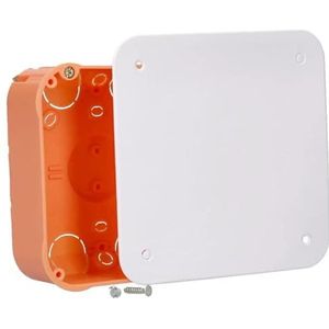 Verbindingsdoos 107x107x53mm holle wand aansluitkast uitbreekopeningen M20mm kunststof PP met deksel oranje-wit Voxura