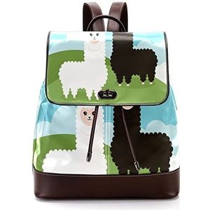 Zwart Wit Cartoon Alpaca Paar in het Gebied Gepersonaliseerde Casual Dagrugzak Tas voor Tiener, Meerkleurig, 27x12.3x32cm, Rugzak Rugzakken