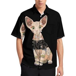 Pride Sphynx Kat Zomer Heren Shirts Casual Korte Mouw Button Down Blouse Strand Top met Pocket 3XL