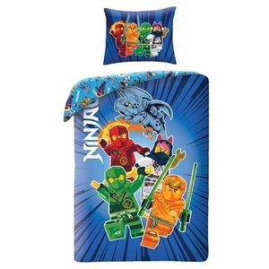 Lego Ninjago beddengoedset, omkeerbaar, dekbedovertrek 135 x 200 cm + kussensloop 80 x 80 cm, blauw