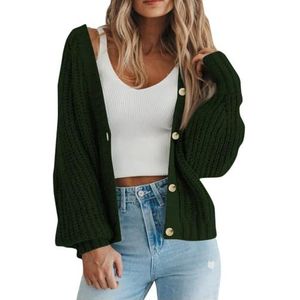 UPPJPBSW Dames Chunky Knit Trendy Casual Lantaarn Cardigans Trui Lange Mouw Open Voor Knopen Gebreide Bovenkleding Jassen,Groen,3X Large