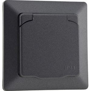 ChiliTec - Milos - Geaard Stopcontact - Donkergrijs - IP44 - Voor Vochtige Ruimtes