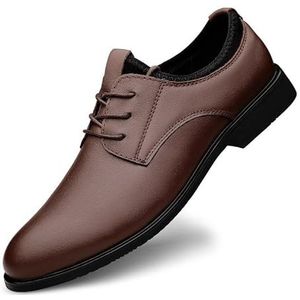 Geklede schoenen for heren met veters, ronde neus, vegan lederen derbyschoenen, antislip rubberen zool, antislip antislip lage feestschoenen (Color : Brown, Size : 45 EU)