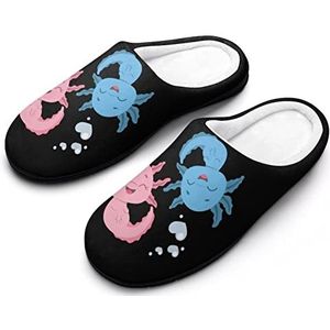 Axolotl Yin Yang katoenen pantoffels voor dames, warme antislip rubberen zool huisschoenen voor binnen, hotel, 7-8 (39-40)
