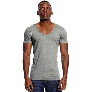 Heren Zomer Cool Ronde Hals T-Shirt Laag Uitgesneden Diepe V-hals Brede T-Shirt Onzichtbare Bodem Shirt Slanke Korte Sleevee T-Shirt (Color : Silver1, Size : M)