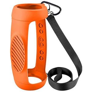 Siliconen hoes voor JBL Charge 5 BT luidspreker, reizen dragen beschermend met schouderriem en karabijnhaak (oranje)
