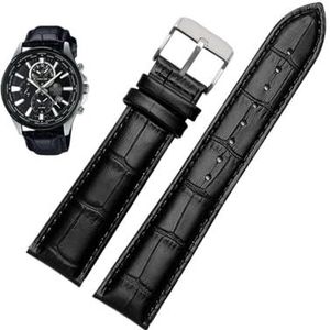 20mm 22mm lederen horlogeband geschikt for Casio BEM-501 506 307 serie EFB-530 MTP-1303 horlogeband armband riem zwart bruin (Color : Black -silver A-01, Size : 22mm)