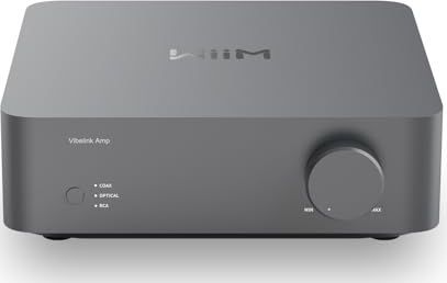 WiiM Vibelink Amp | 100W versterker met premium ESS 9039Q2M DAC en TI TPA3255 | Compatibel met WiiM Mini, Pro, Pro Plus en Ultra | RCA-, coaxiale en optische ingangen | Space Gray