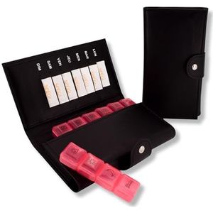 MEDIPILL - Pillendoos voor week | Wekelijkse organisatie van medicijnen | 28 vakken | 7 dagen, 4 momenten per dag | inclusief magneettas | roze | Frans (één stuk)