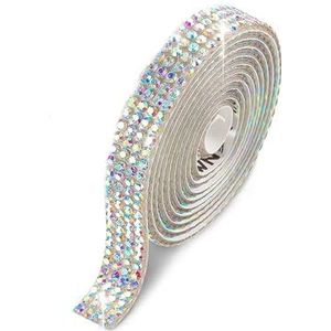 Strass strips strass linten zelfklevende strips diamant rol tape bling wrap stickers voor ambachten decoratie (kleur: AB kleur 1 yard, maat: 0,9 cm)
