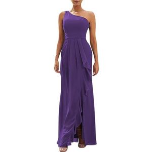 SAMHO Dames één schouder ruches chiffon bruidsmeisje jurk split elegante backless lange formele jurk, Paars, 38