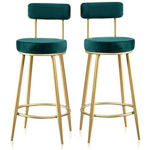 Luxe aanrechtstoelen set van 2 - fluwelen barkrukken ontbijtbarkrukken met metalen poten aan de achterkant, hoge krukken voor keukeneilandhuismeubilair (kleur: groen)