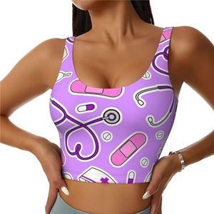 Verpleegster Patroon Paars Print Casual Wear Vrouwen Sport Vest Yoga Vest Workout Vest Voor Vrouwen Lichtgewicht Trendy, Zwart, S