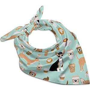 Chihuahua Honden Leuke Mint Koffie Zachte Vierkante Zijden Hals Hoofd Sjaal Haaraccessoires Mode Sjaals voor Vrouwen Gift 63,5 cm x 63,5 cm