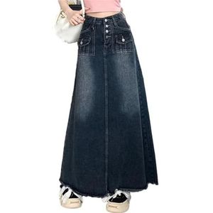 Tdvcpmkk Denim rok voor dames met gerafelde zoom zak hoge taille lange jeansrok losse plUK maat denim rok, Vintage Blauw, 5XL