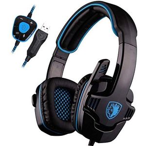 SADES SA901 7.1 Surround Sound Stereo Professionele PC USB Gaming Headsets Hoofdband Hoofdtelefoon met Microfoon Diepe Bassen Over-The-Ear-volumeregeling voor PC Gamers Blauw